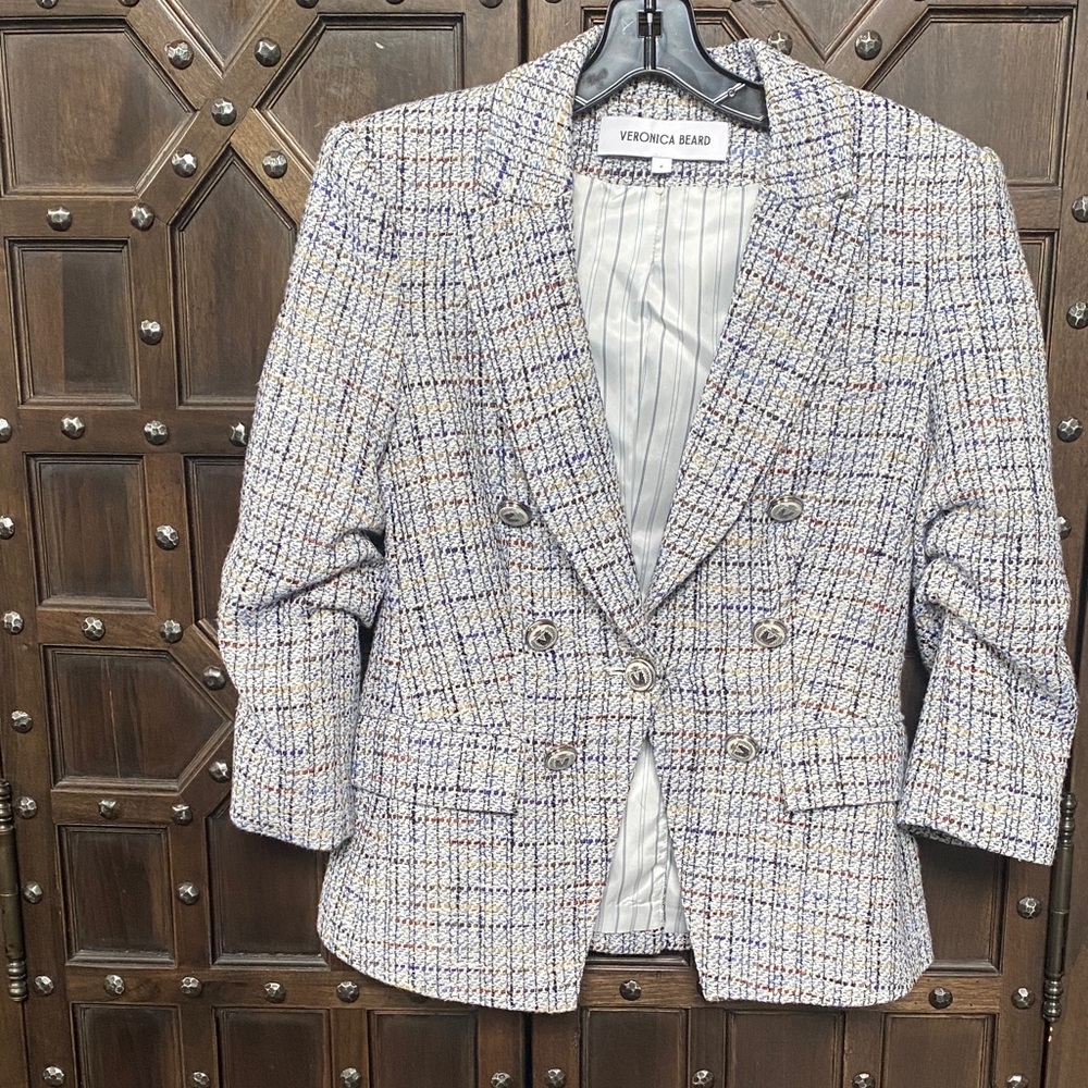 Veronica Beard Textured Blazer in Blue and White